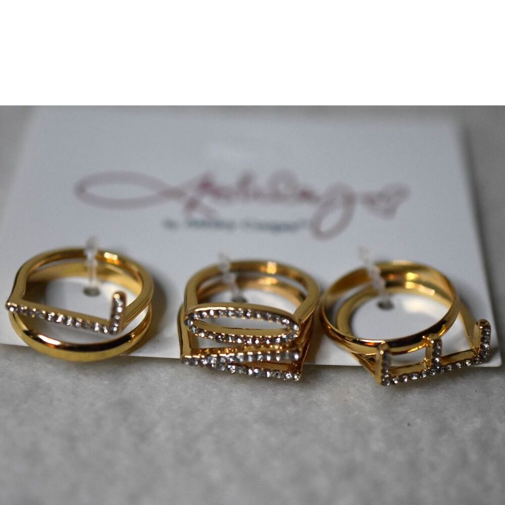 NWT Ashley Cooper 6 Piece Rhinestone "LOVE" Gold Tone Size 9 Glam Y2K Rings